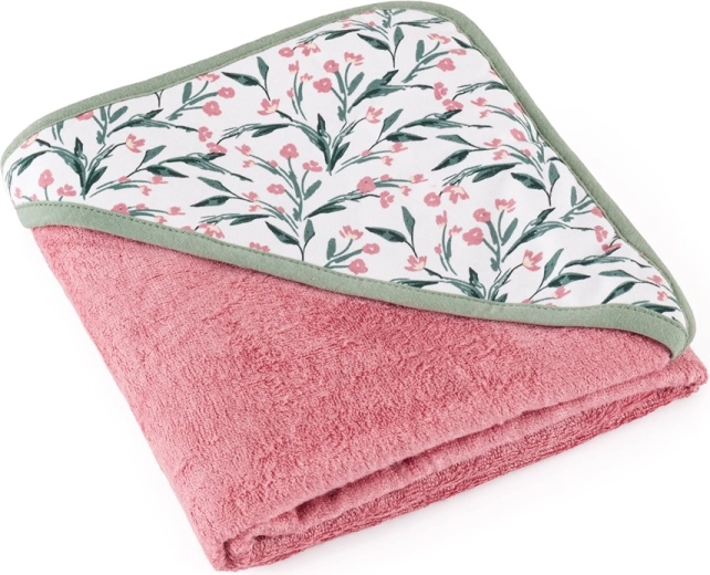 Petite&Mars Prosop din bambus cu glugă Loulou pink meadow 100 × 100 cm