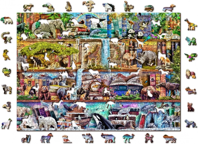 WOODEN CITY Puzzle din lemn Regatul uimitor al animalelor 2în1, 1010 piese ECO