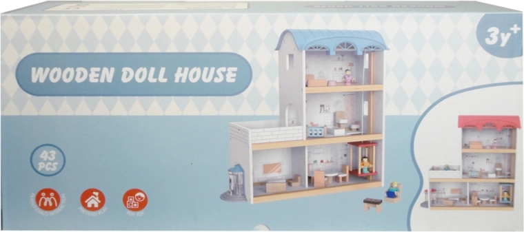 Căsuță din lemn pentru păpuși cu lift și mobilier