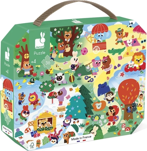 Janod puzzle în valiză, cele patru anotimpuri, 36 piese