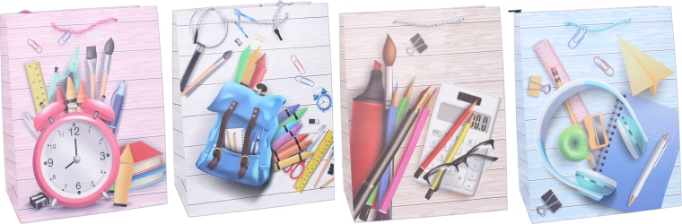 Pungă cadou din hârtie L 31 × 40 × 12 cm – motiv școlar, pentru copii