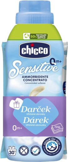 Chicco balsam Baby Sensitive Pudră dulce 750 ml + șervețele umede 72 buc gratuit