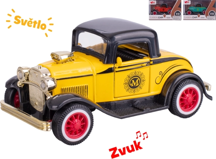 Model auto metalic oldtimer 1:36 cu lumini și sunete