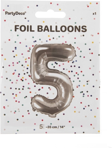 Balon din folie argintiu cifra 5 (35 cm)