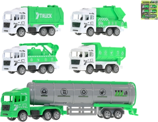 Set de vehicule municipale de curățenie cu mecanism pull-back, 5 buc.