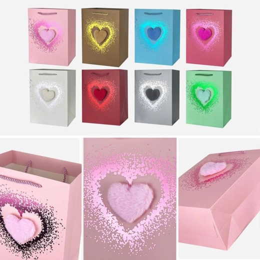Pungă cadou din hârtie Toro 3D inimă 44 × 31 × 12 cm, mix de culori