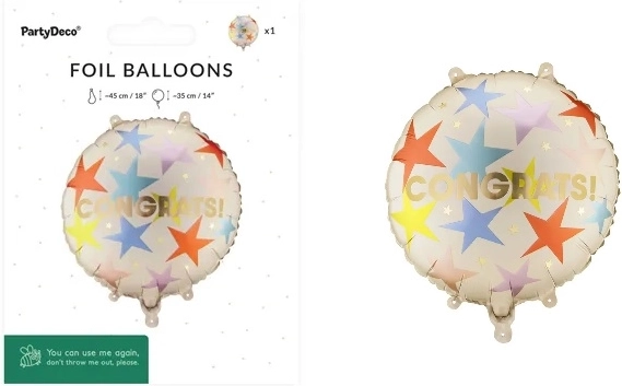 Balon din folie tip pastilă „Congrats” 35 × 35 cm, mix de culori