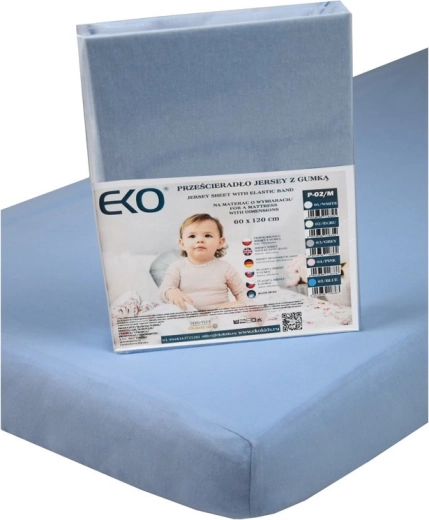 Cearșaf tip jersey EKO cu elastic albastru 120 × 60 cm