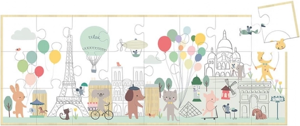 Puzzle panoramic din lemn Vilac Paris – Sarah Betz, 24 de piese