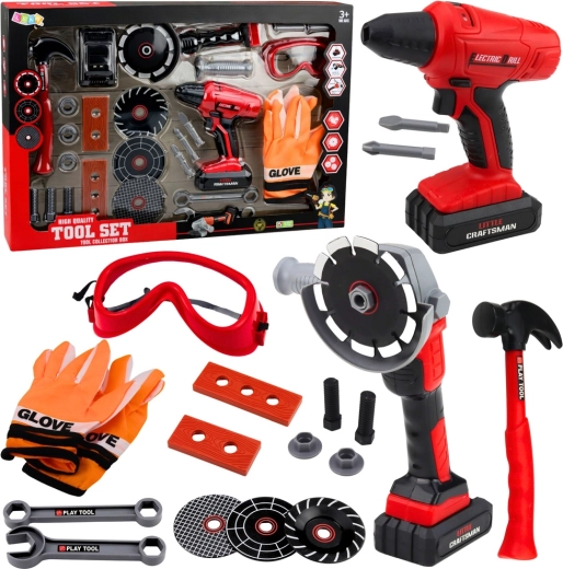 Set mare de unelte pentru copii cu bormașină cu acumulator și polizor, 28 de piese