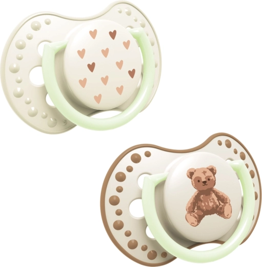 Suzetă din silicon dinamică LOVI Teddy love, care luminează, 6–18 luni, 2 buc.