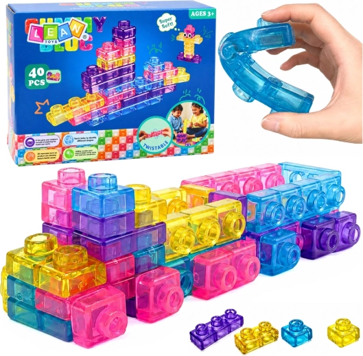 Cărămizi de construcție din cauciuc elastic transparent, 40 de piese