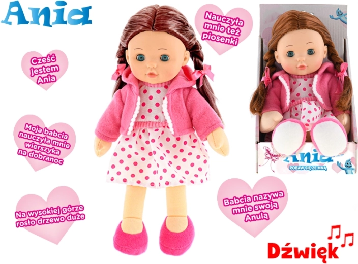 Păpușă interactivă Ania cu corp moale, vorbește poloneză, 31 cm