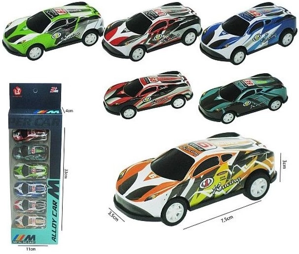 Set de mașinuțe de curse pull-back, 6 buc., 7,5 cm