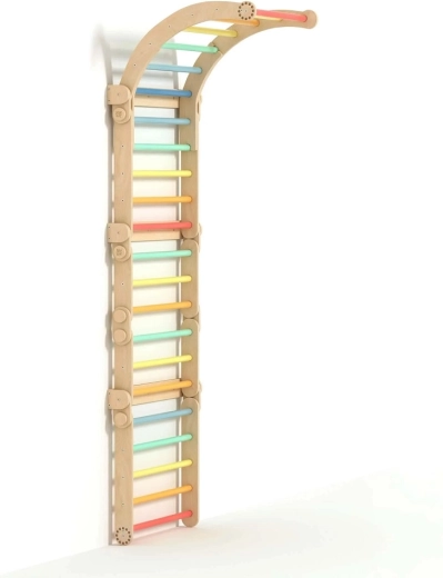 Busykids spalier de interior din lemn cu bară curcubeu