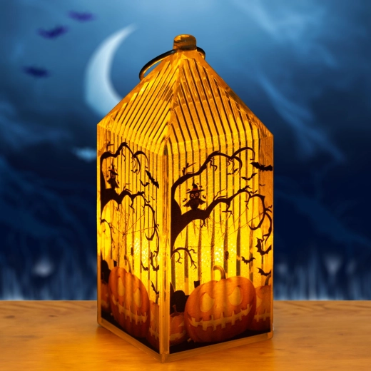 Felinar LED de Halloween cu motiv de dovleac