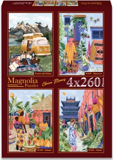 Puzzle Magnolia Torres del Paine, Maroc, Ghana și China 4 × 260 piese