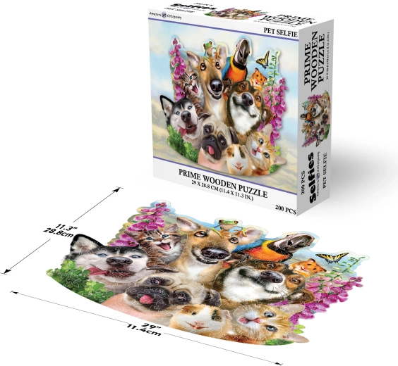 Puzzle din lemn Selfie cu animale 200 piese PRIME 3D