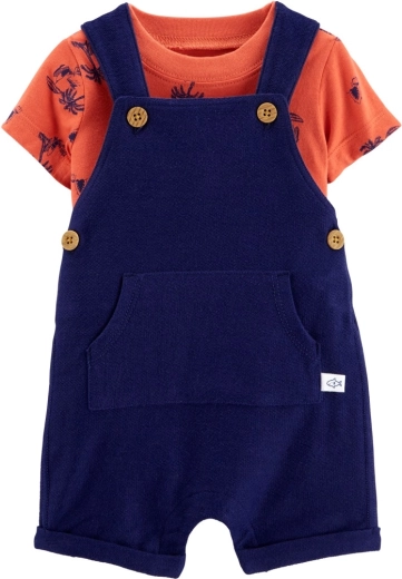 Set Carter's din 2 piese pentru băiețel – tricou cu mânecă scurtă și pantaloni scurți cu bretele, bleumarin/portocaliu