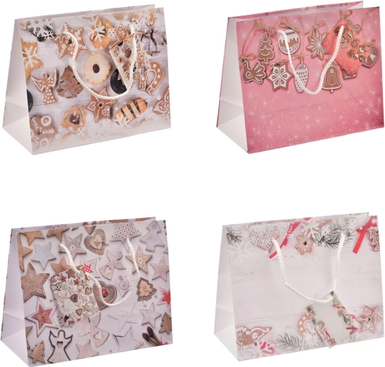 Pungă cadou cu motiv de Crăciun „biscuiți” 23 × 10 × 18 cm, mix 4 modele