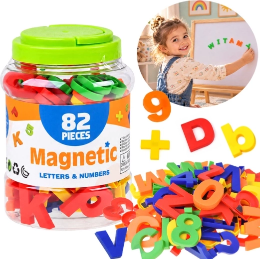 Litere și cifre magnetice pentru frigider – set educațional de 82 de piese