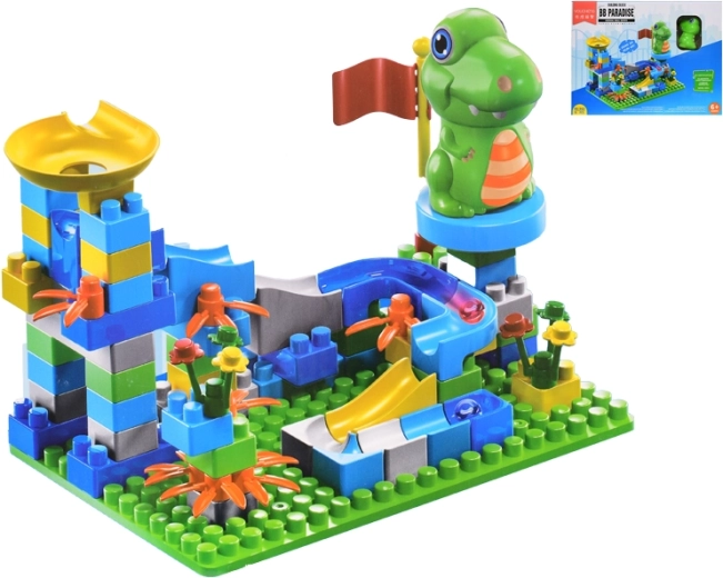 Set de construcție cu pistă și animăluț, 91 piese