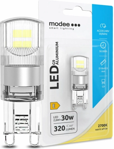 Bec LED G9 2,6 W alb cald aluminiu MODEE