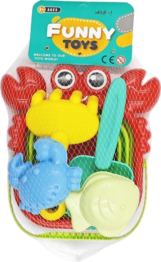 Set pentru nisip cu crab – găleată pliabilă, lopățică, greblă și forme