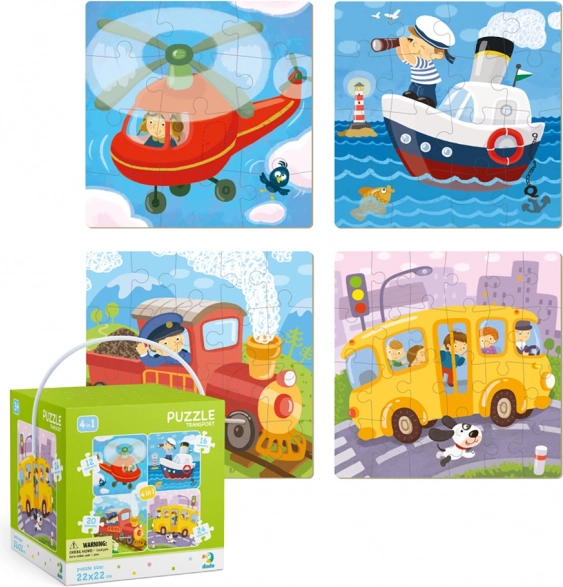 Puzzle DODO Mijloace de transport 4‑în‑1 (12–24 piese)