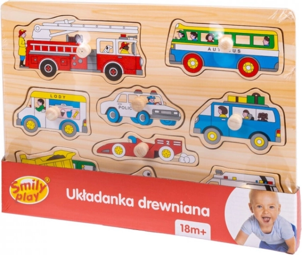 Puzzle din lemn cu mânere – vehicule