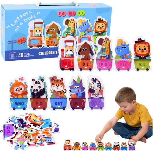 puzzle educativ trenulețul alfabetului cu animale, 40 de piese