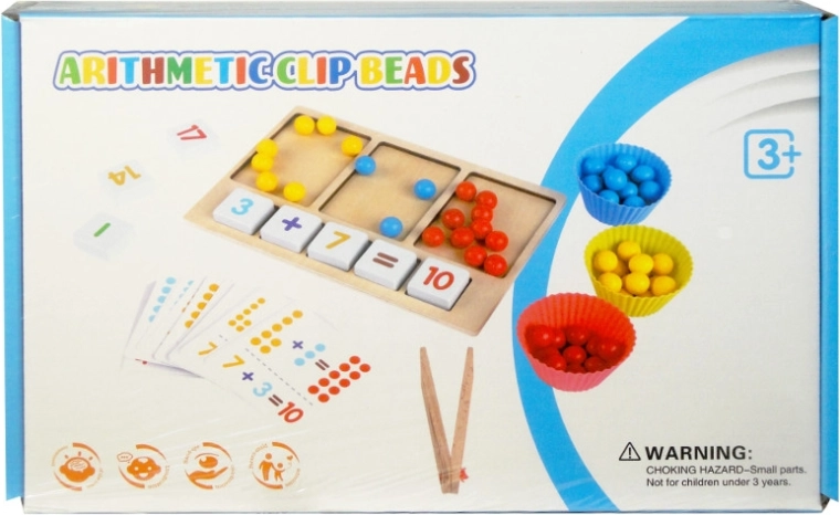 Joc educativ din lemn Arithmetic Clip Beads – mărgele de numărat cu cleștișori
