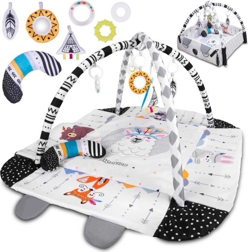 Saltea de joacă educațională interactivă 110 × 100 cm RICOKIDS Boho 3‑în‑1