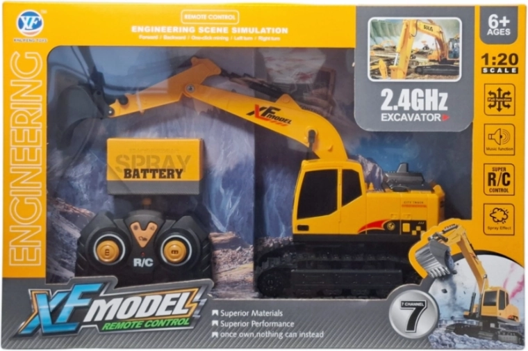 Excavator pe șenile cu telecomandă, cu efect de abur și încărcător