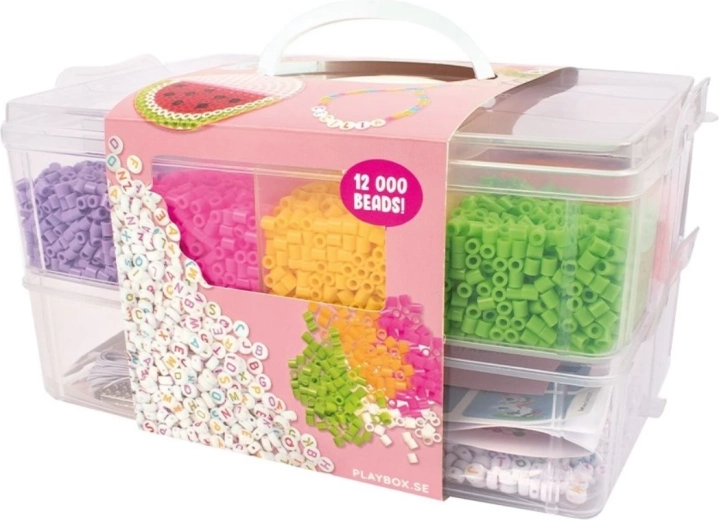 PLAYBOX mărgele pentru călcat în cutie de plastic cu plăcuțe și modele, 12.000 buc.