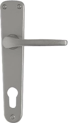 Clență de ușă cu plăcuță MONET pentru cilindru 72, aluminiu, argintie