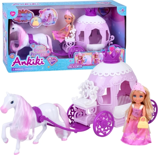 Ankiki mini păpușă cu trăsură – mică prințesă în rochie roz