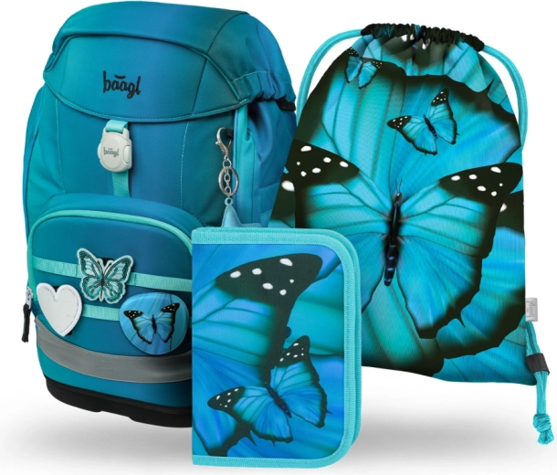 Set școlar Baagl 3 piese Airy Plus Butterfly – rucsac, penar și săculeț