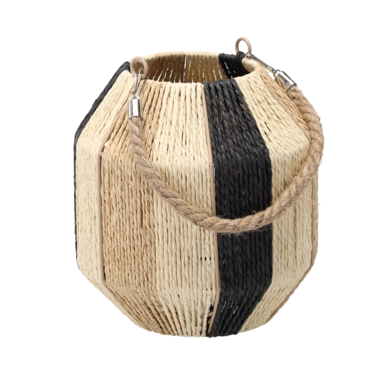 Lampion boho cu model dungat și inserție de sticlă, înălțime 23–25 cm