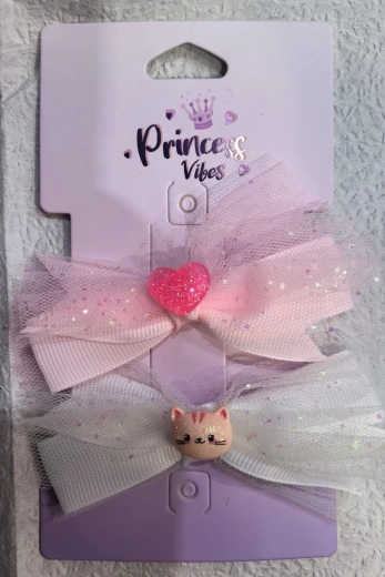 Agrafe de păr Pink cu fundă din tul - 2 buc