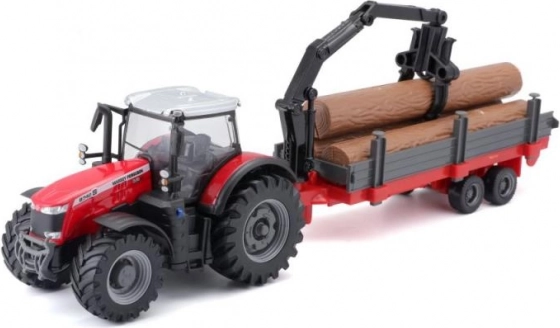 Bburago 10cm Tractor agricol cu volant cu remorcă Massey Ferguson 8740S
