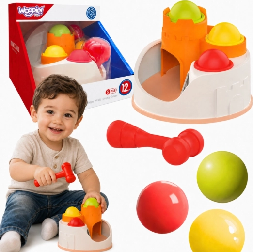 Woopie joc educativ cu ciocănel – castel cu bile și ciocănel 12m+