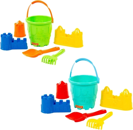 Set de nisip pentru copii Castel – găleată, lopățică, greblă și forme