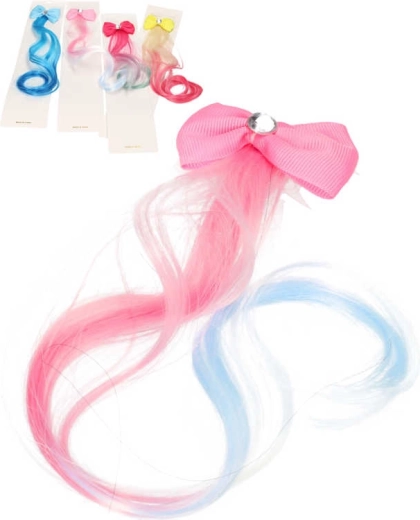 Extensie de păr pentru copii cu șuviță colorată și fundiță 29 cm - 1 bucată