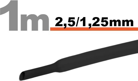 Tub termocontractabil negru 2,5 / 1,25 mm