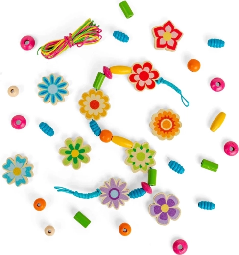 Bigjigs Toys set de mărgele din lemn Flori de vară