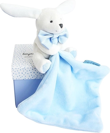 Set cadou Doudou albastru – iepuraș cu păturică 10 cm