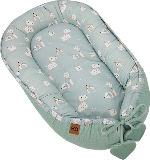 Cocon EKO din velvet pentru bebeluș Dogs mint 90 × 60 cm
