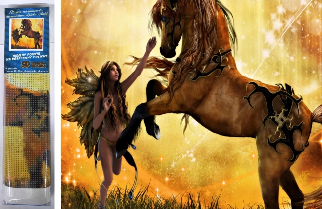 Pictură cu diamante îmblânzirea calului 30 × 40 cm