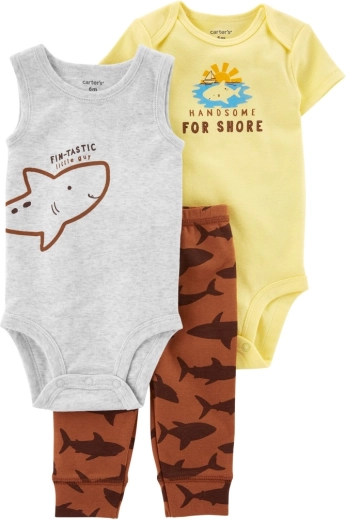 Set Carter’s din 3 piese pentru băieți Brown Shark – pantaloni de trening și 2× body (24 luni)